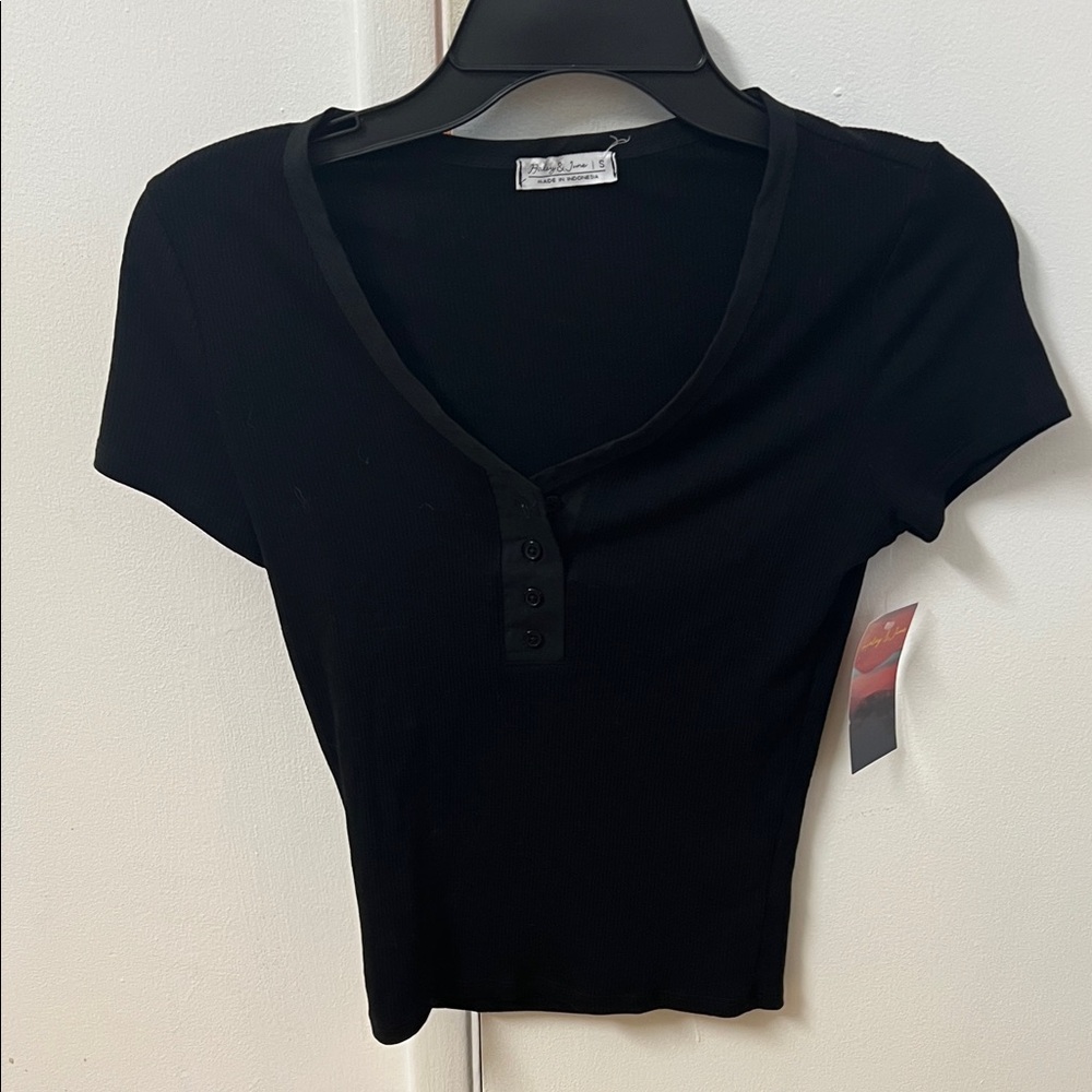 Classic Black Buttoned Women's Tee